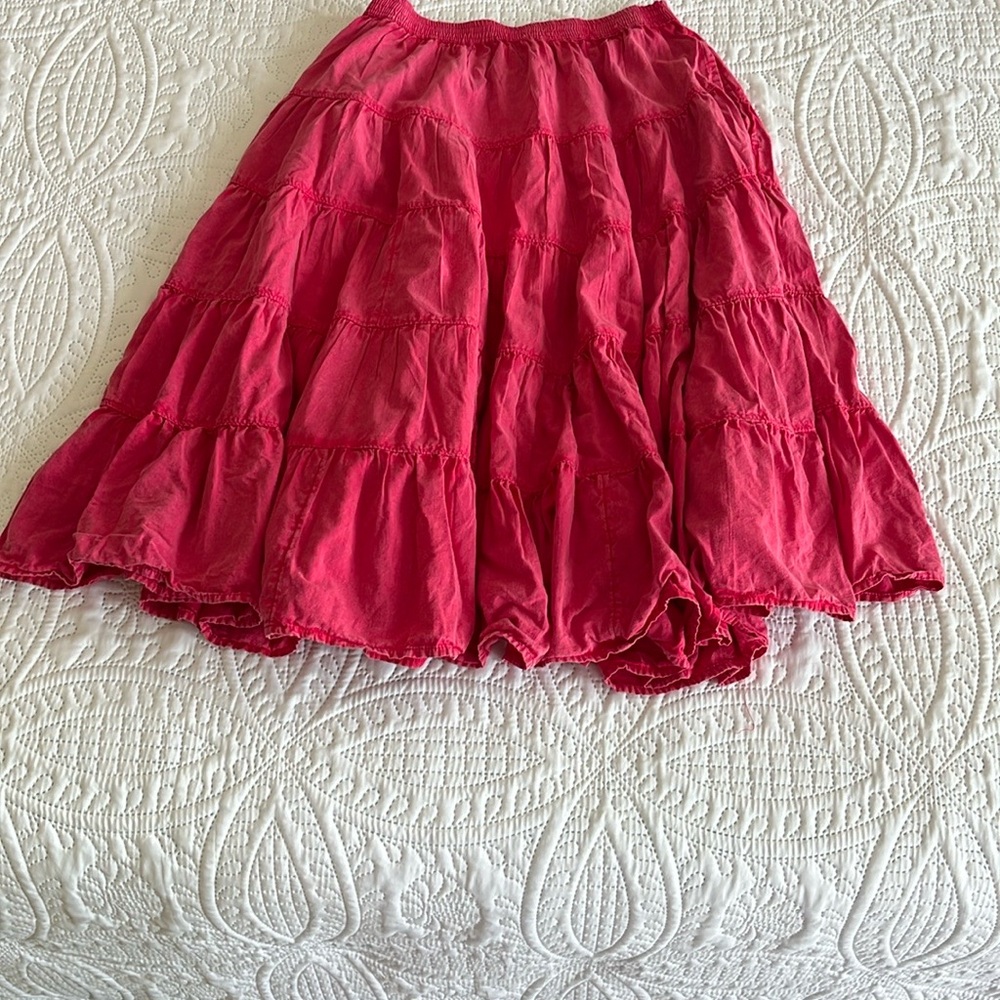 Free People In Full Swing Pink Tiered Midi Skirt with Pockets